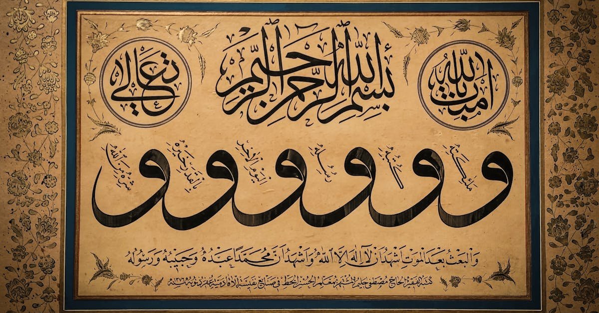 Beautiful Islamic calligraphy artwork with intricate floral border and vintage tones, enhancing traditional artistry.